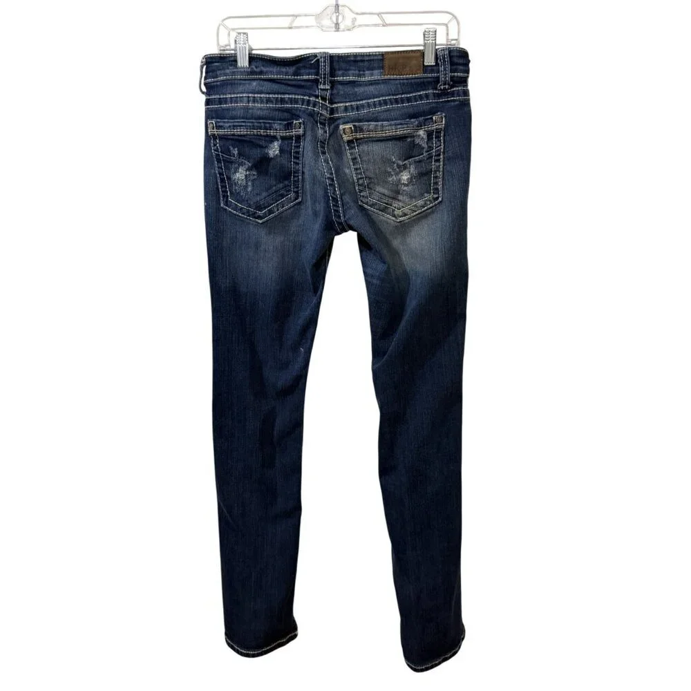 BKE Stella 28R Womens Distressed Skinny Jeans With Faded Wash & Ripped Details
